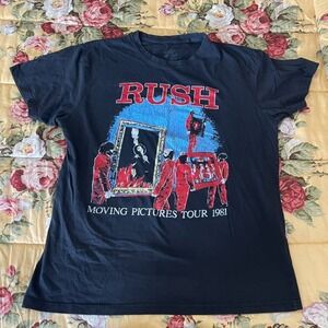 Rush Moving Pictures Tour 1981 Graphic T-Shirt Mens Large Black Rock Band Tee